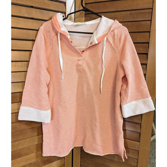 Soft Surroundings Women's Bali Beach Hooded Pull Over Top Large 3/4 sleeve - Picture 1 of 6